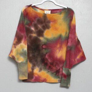 Fantastic fawn thermal waffle knit dolman sleeve tie dye lightweight sweater